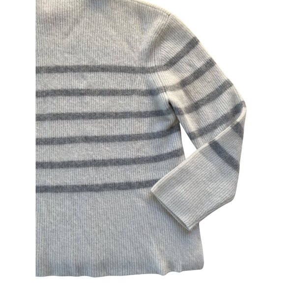 Forte Cashmere Women's XL 100% Cashmere Neutral Stripe Turtleneck Sweater - Picture 3 of 13